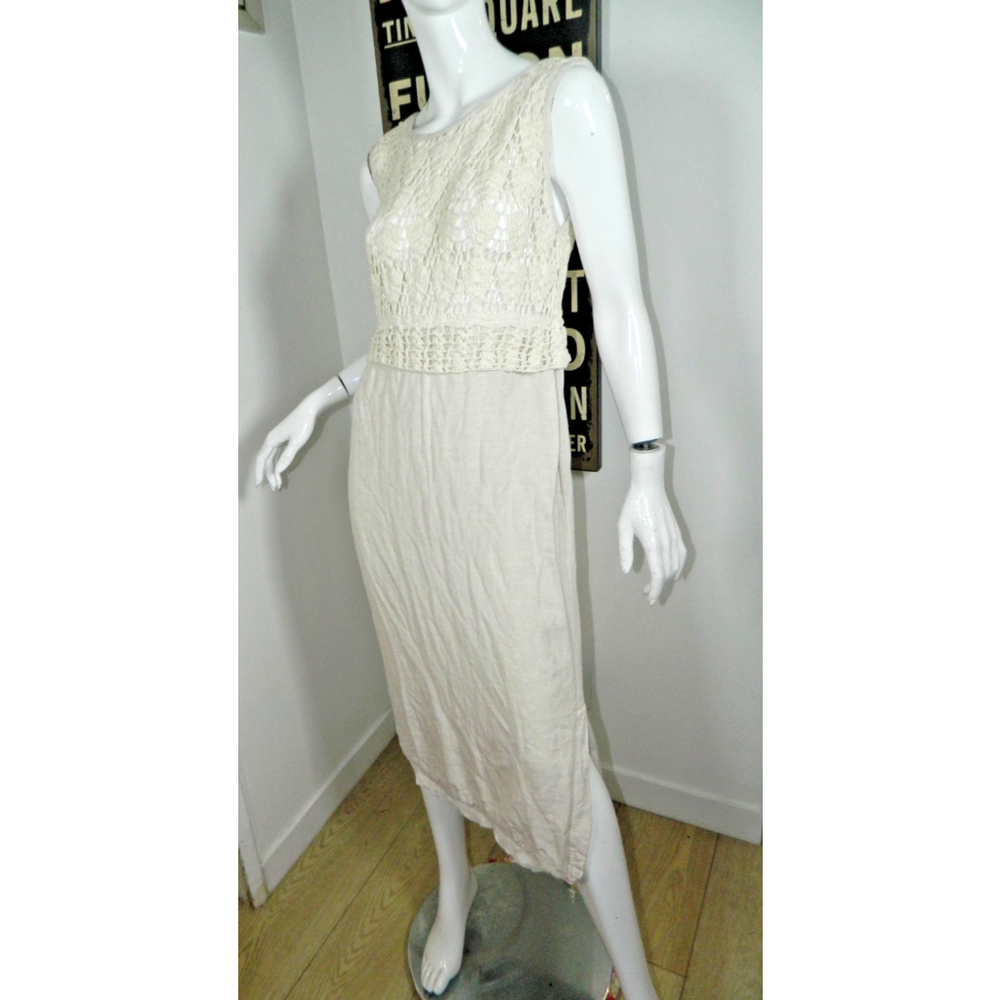 Jakelin Dress‎ Vintage Size Small Ivory Linen Crochet Midi - Picture 10 of 11